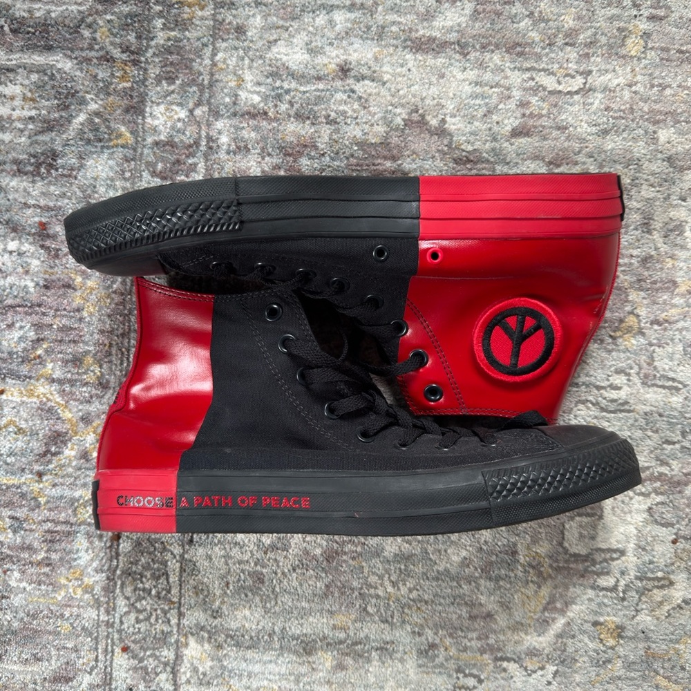 Converse Red and Black Choose Peace Sneakers